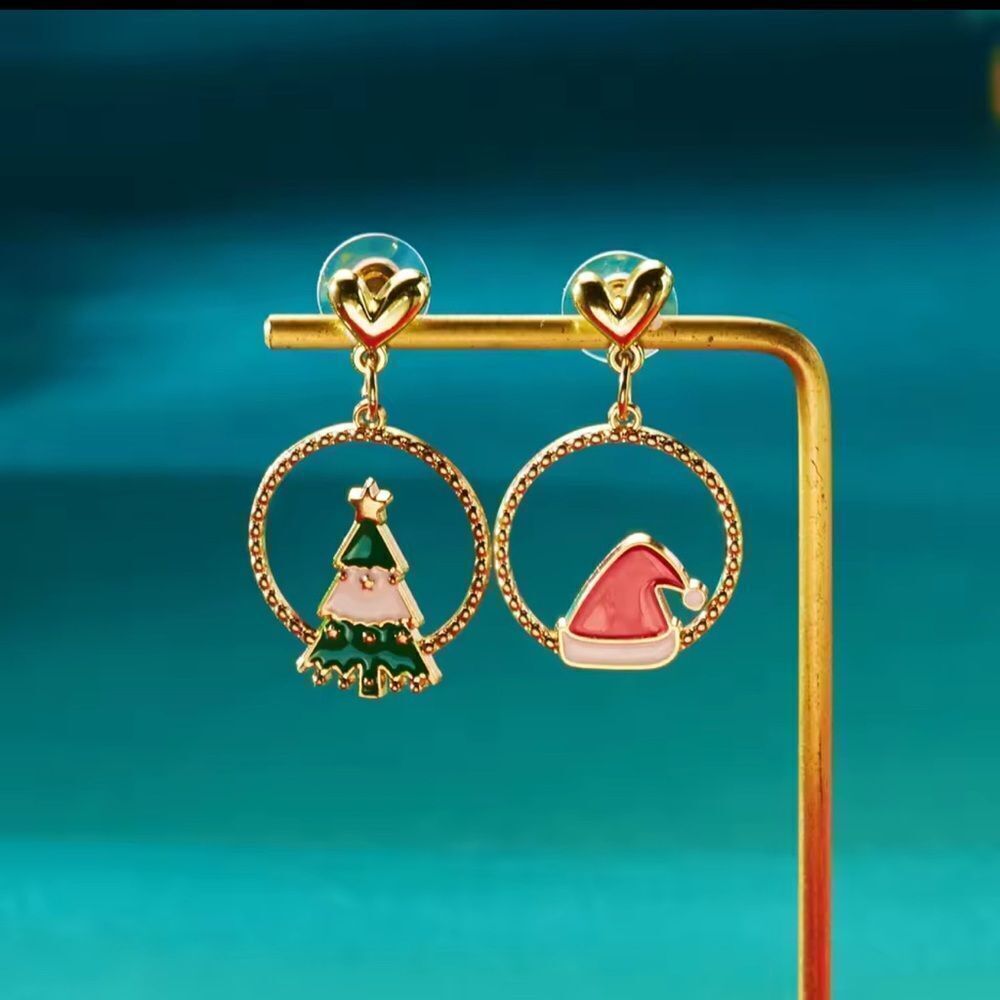 Festive Gold and Green Earrings